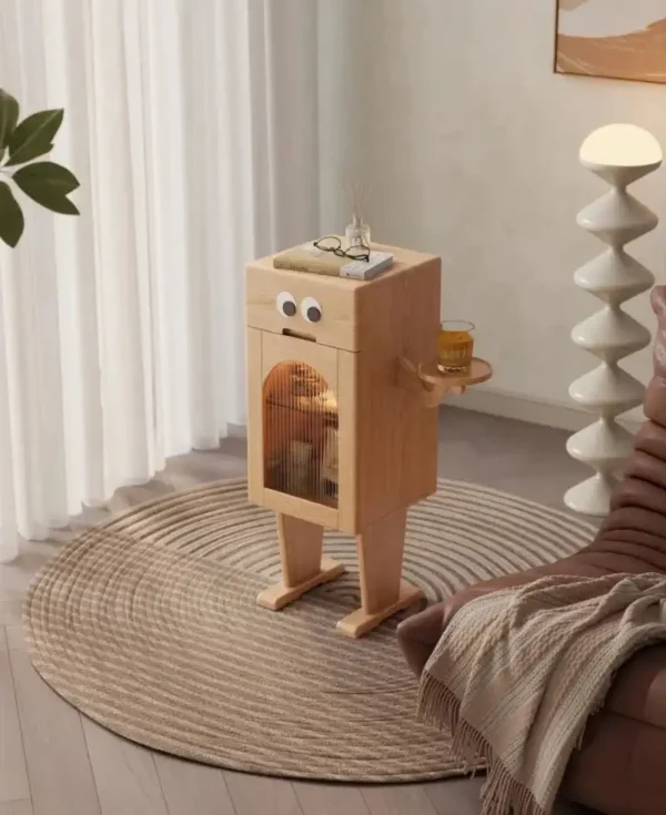 Solid wood bedside table creative robot - Image 18