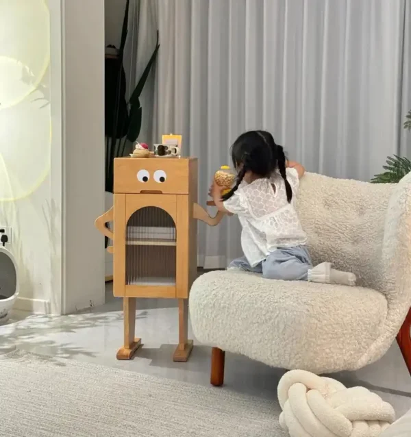 Solid wood bedside table creative robot - Image 17