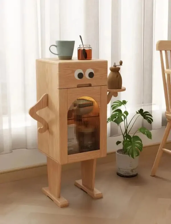 Solid wood bedside table creative robot - Image 14