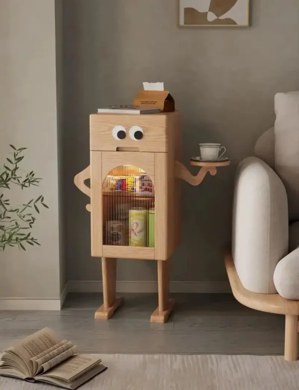 Solid wood bedside table creative robot - Image 11