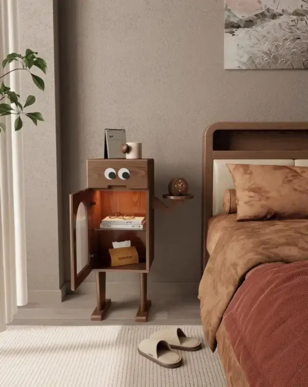 Solid wood bedside table creative robot - Image 7
