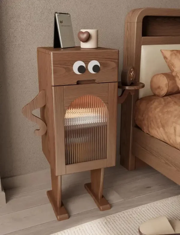 Solid wood bedside table creative robot