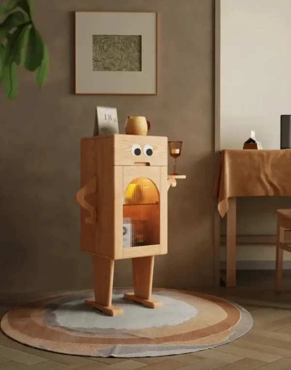 Solid wood bedside table creative robot - Image 10
