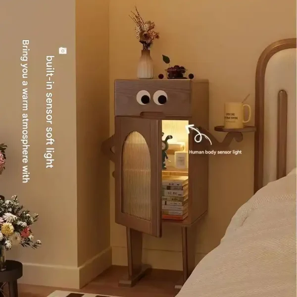 Solid wood bedside table creative robot - Image 4