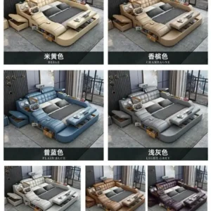 MANBAS Tech Smart Genuine Leather Bed | Multifunctional Ultimate Beds | Massage Tatami Bed with Projecter | Upholstered Cama