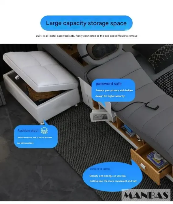 MANBAS Tech Smart Genuine Leather Bed | Multifunctional Ultimate Beds | Massage Tatami Bed with Projecter | Upholstered Cama - Image 20