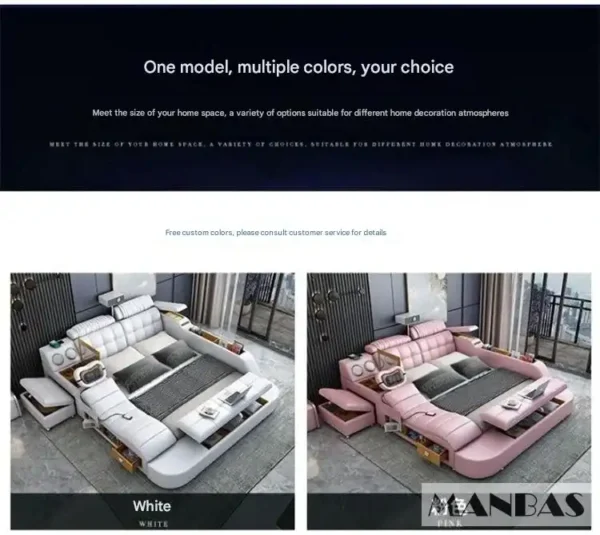 MANBAS Tech Smart Genuine Leather Bed | Multifunctional Ultimate Beds | Massage Tatami Bed with Projecter | Upholstered Cama - Image 15